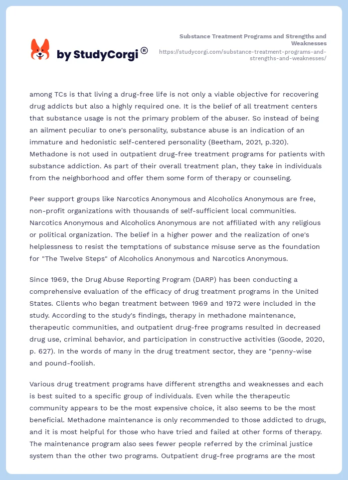 Substance Treatment Programs and Strengths and Weaknesses. Page 2