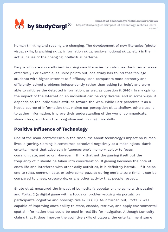 Impact of Technology: Nicholas Carr's Views. Page 2