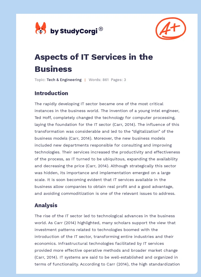 Aspects of IT Services in the Business. Page 1