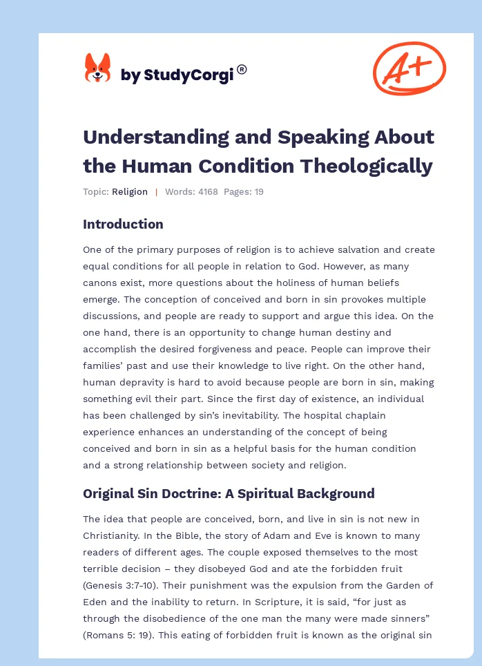Understanding and Speaking About the Human Condition Theologically. Page 1