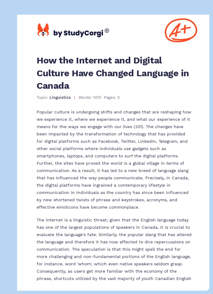 How the Internet and Digital Culture Have Changed Language in Canada. Page 1