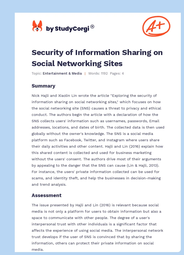 Security of Information Sharing on Social Networking Sites. Page 1