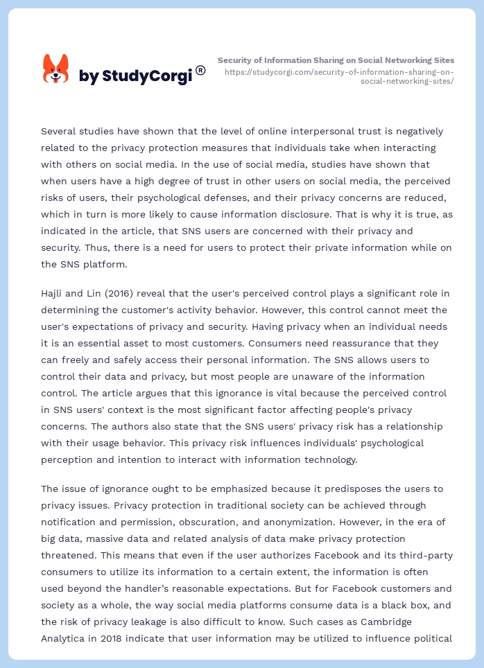 Security of Information Sharing on Social Networking Sites. Page 2