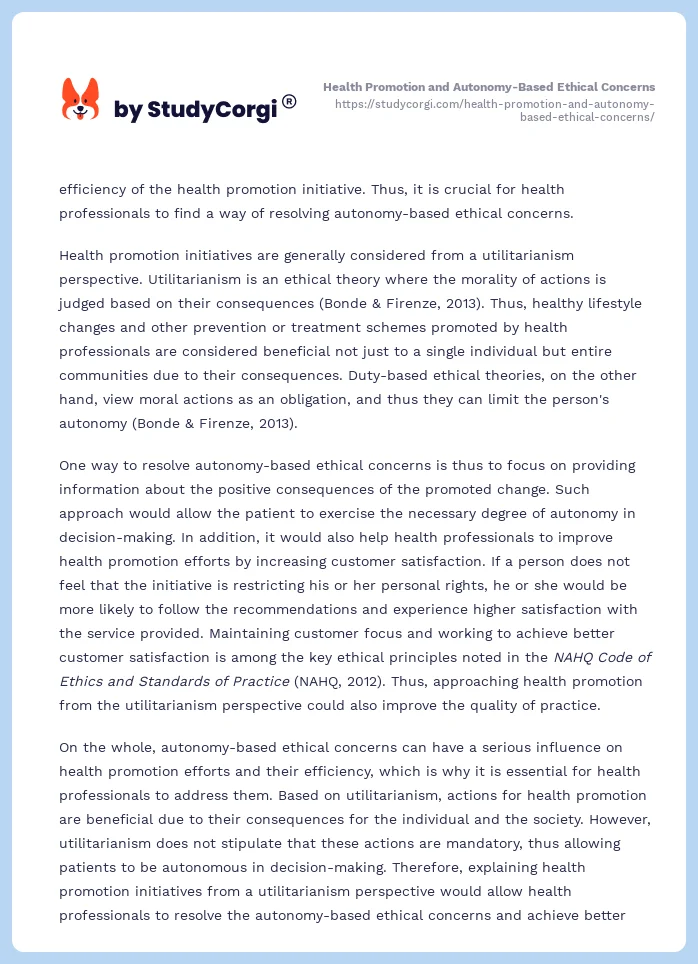 Health Promotion and Autonomy-Based Ethical Concerns. Page 2