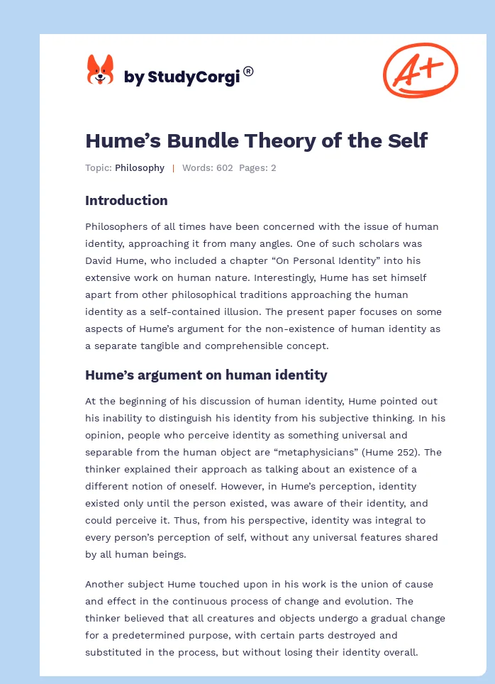 Hume’s Bundle Theory of the Self. Page 1
