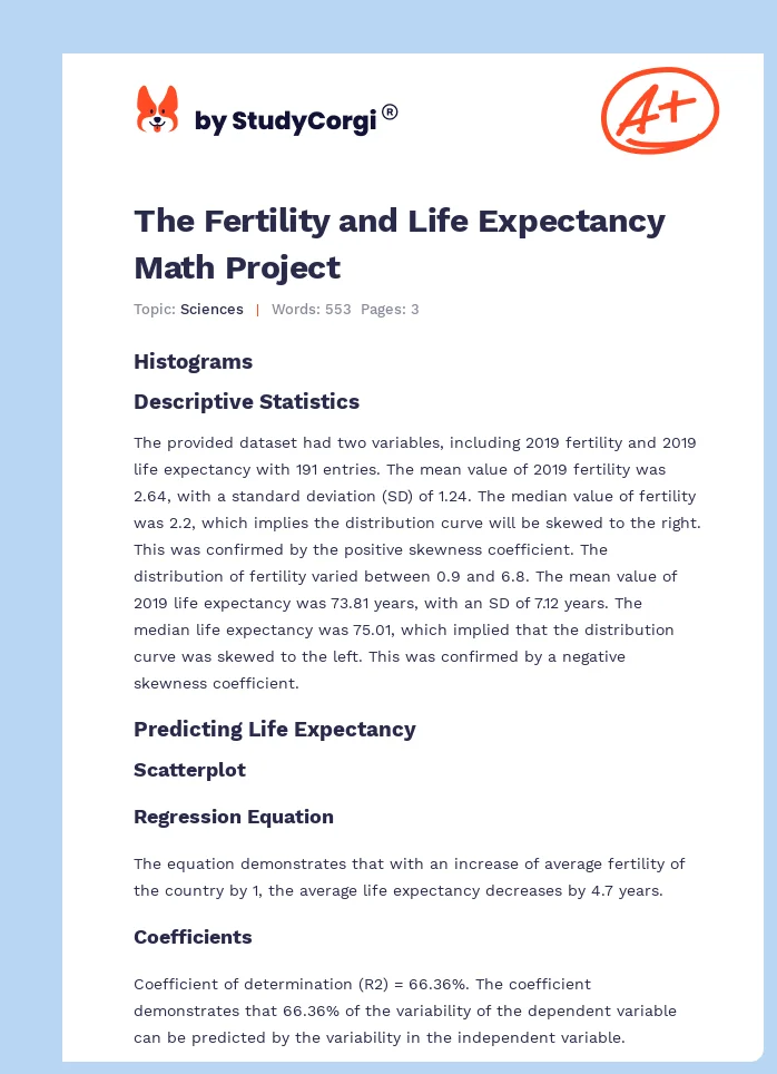 The Fertility and Life Expectancy Math Project. Page 1