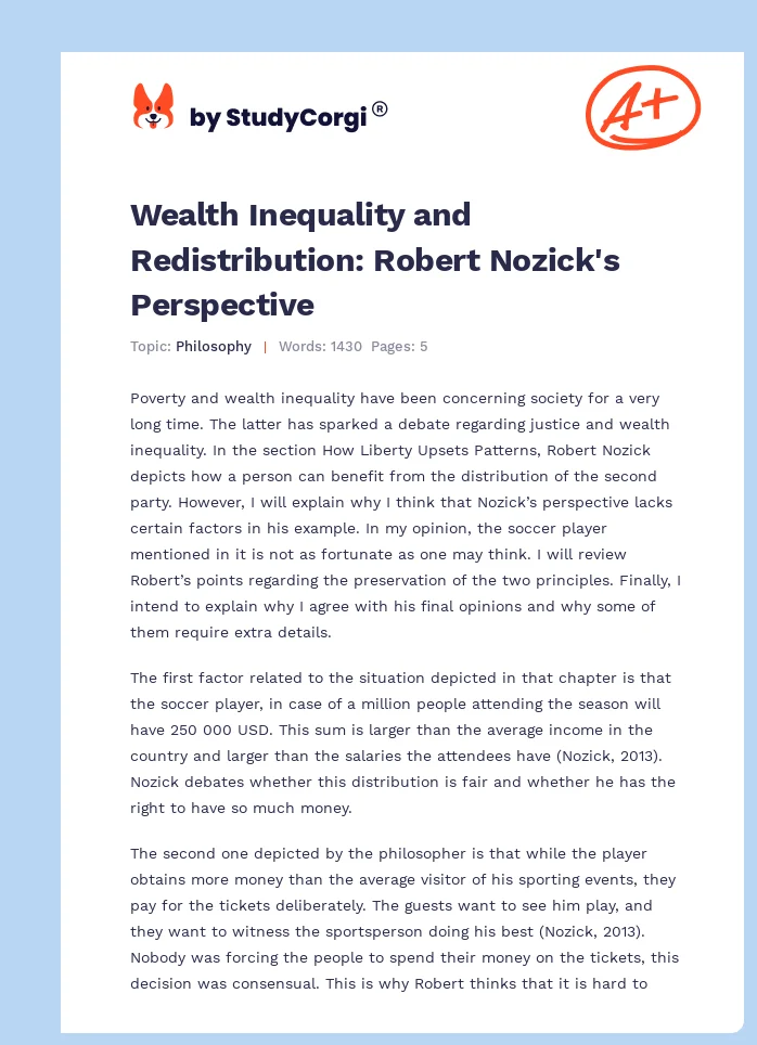 Wealth Inequality and Redistribution: Robert Nozick's Perspective. Page 1