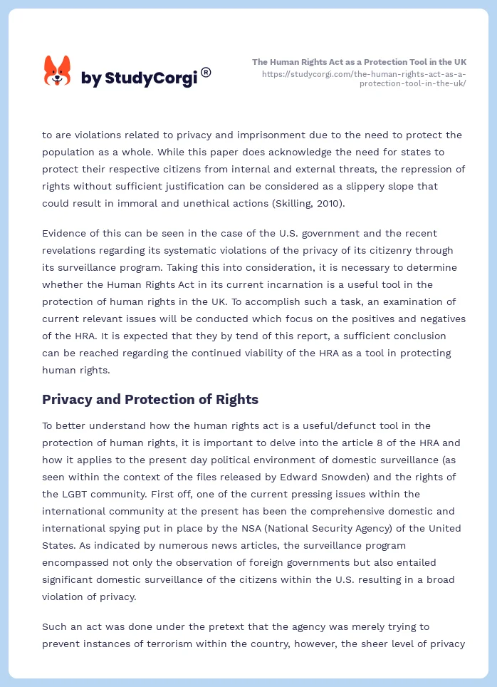 The Human Rights Act as a Protection Tool in the UK. Page 2