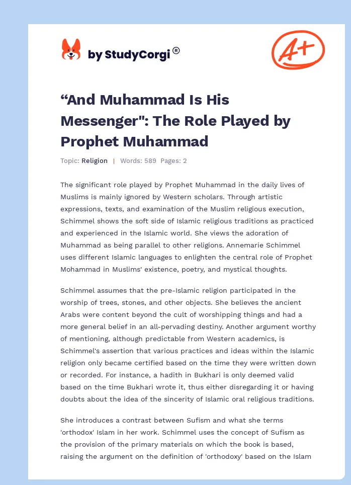 “And Muhammad Is His Messenger": The Role Played by Prophet Muhammad. Page 1