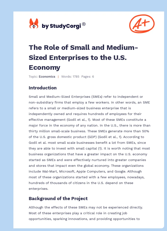 The Role of Small and Medium-Sized Enterprises to the U.S. Economy. Page 1