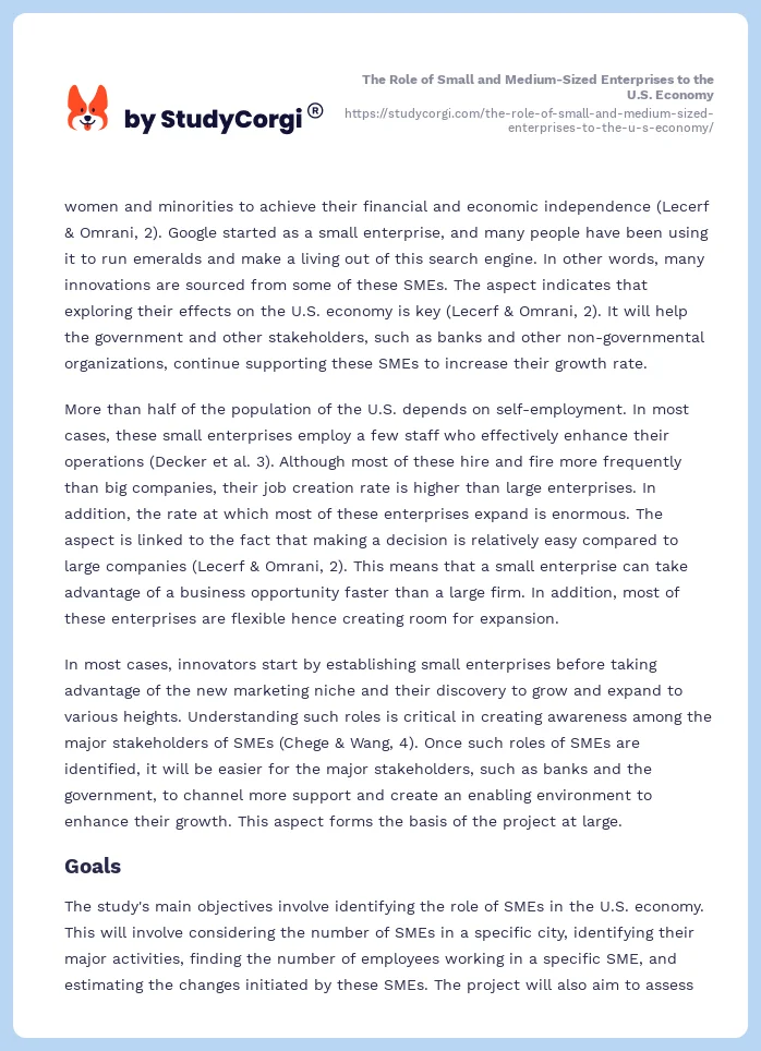 The Role of Small and Medium-Sized Enterprises to the U.S. Economy. Page 2