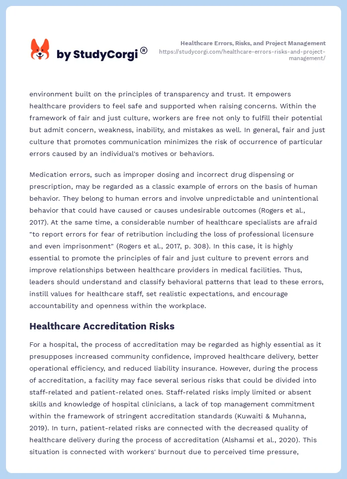 Healthcare Errors, Risks, and Project Management. Page 2