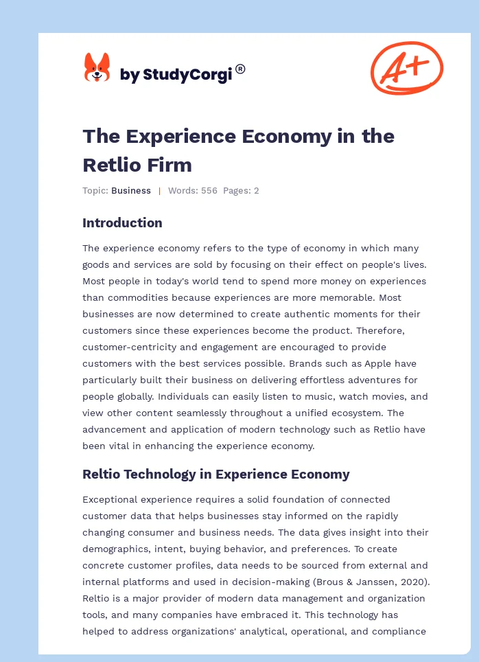 The Experience Economy in the Retlio Firm. Page 1