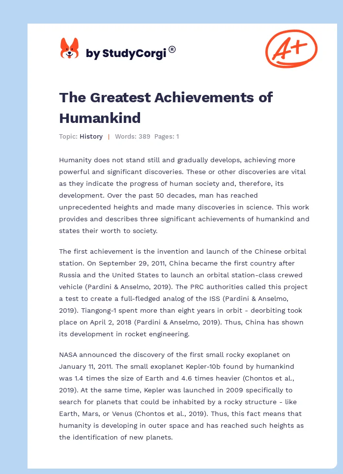 The Greatest Achievements of Humankind. Page 1