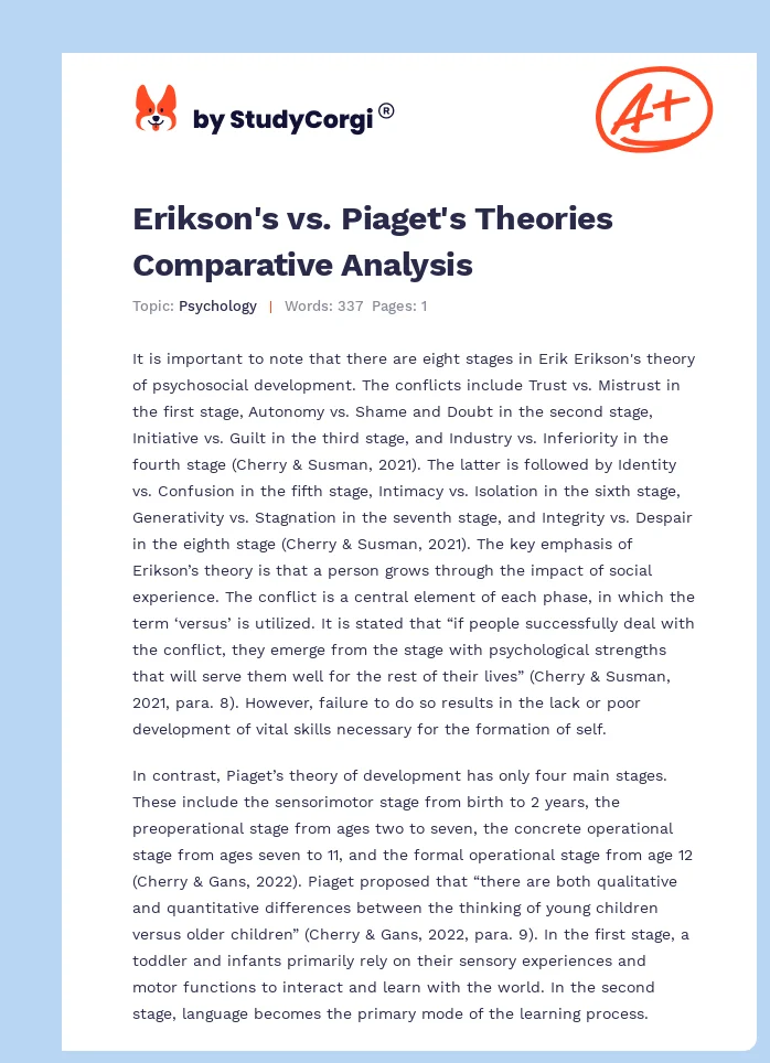 Erikson's vs. Piaget's Theories Comparative Analysis. Page 1