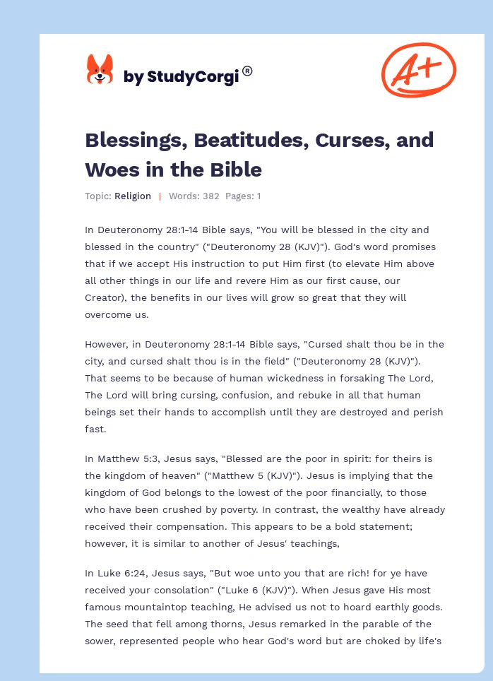 Blessings, Beatitudes, Curses, and Woes in the Bible. Page 1