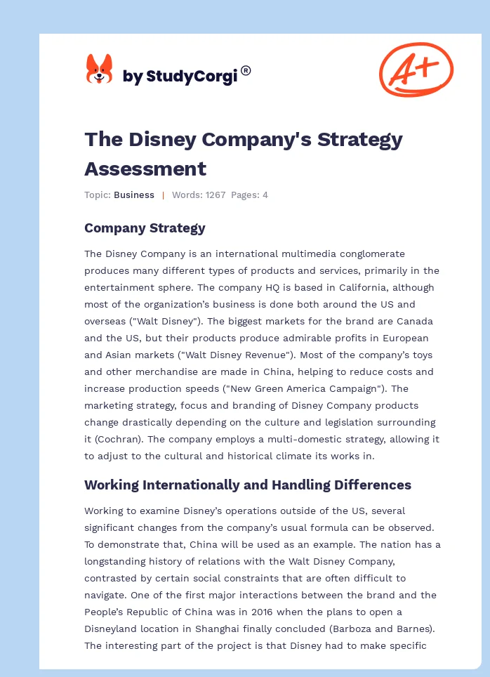 The Disney Company's Strategy Assessment. Page 1
