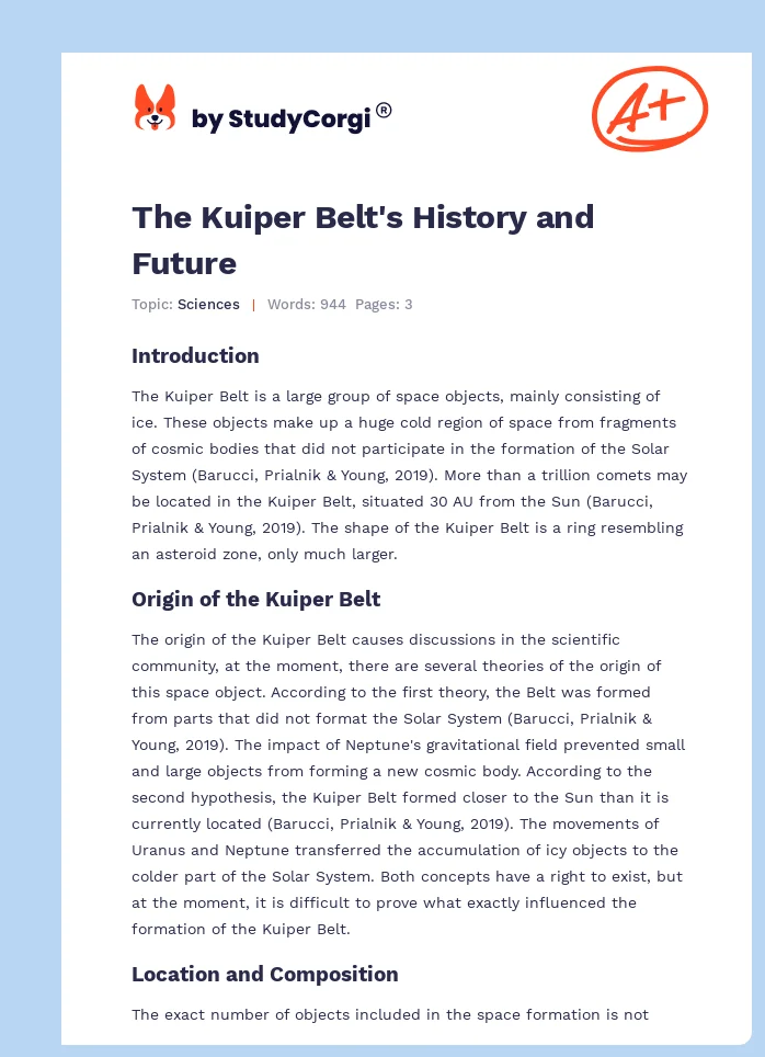 The Kuiper Belt's History and Future. Page 1
