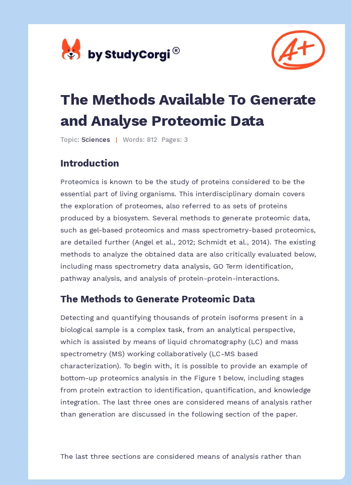 The Methods Available To Generate and Analyse Proteomic Data. Page 1