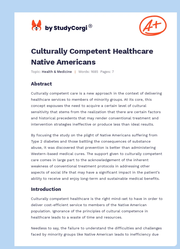 Culturally Competent Healthcare Native Americans. Page 1