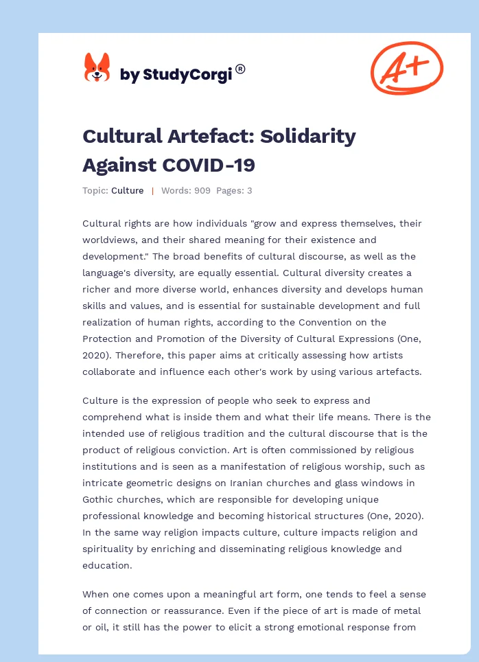 Cultural Artefact: Solidarity Against COVID-19. Page 1
