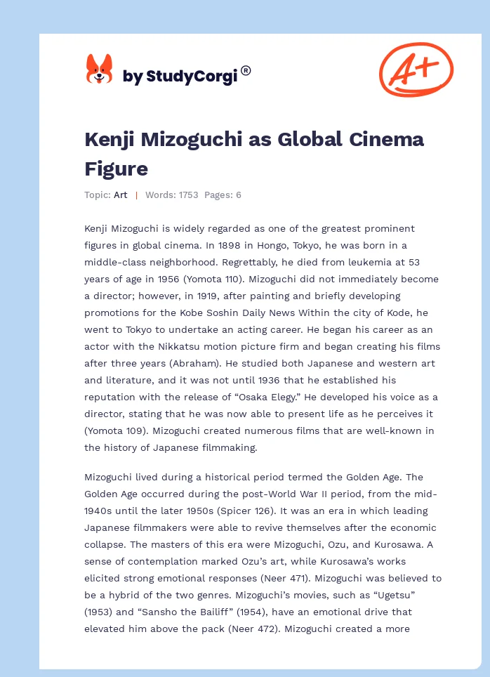 Kenji Mizoguchi as Global Cinema Figure. Page 1