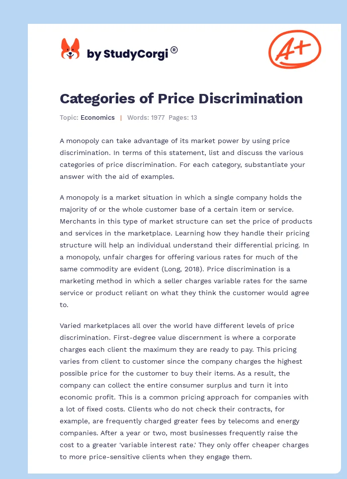 Categories of Price Discrimination. Page 1