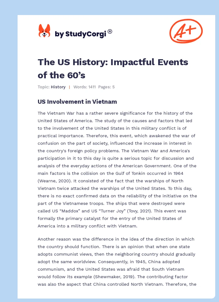 The US History: Impactful Events of the 60’s. Page 1
