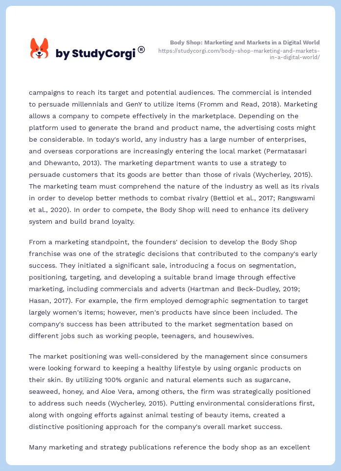 Body Shop: Marketing and Markets in a Digital World. Page 2
