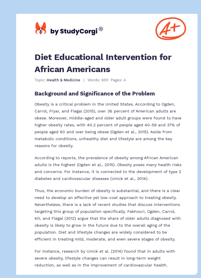 Diet Educational Intervention for African Americans. Page 1