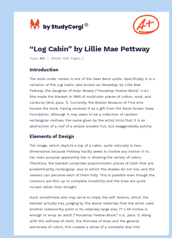 “Log Cabin” by Lillie Mae Pettway. Page 1