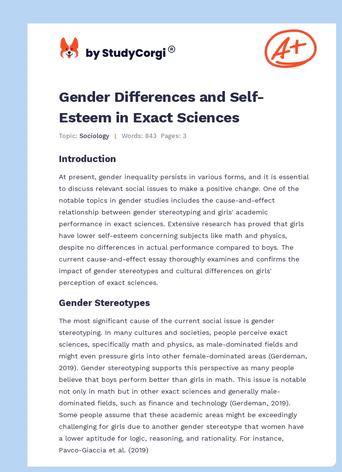 Gender Differences and Self-Esteem in Exact Sciences. Page 1
