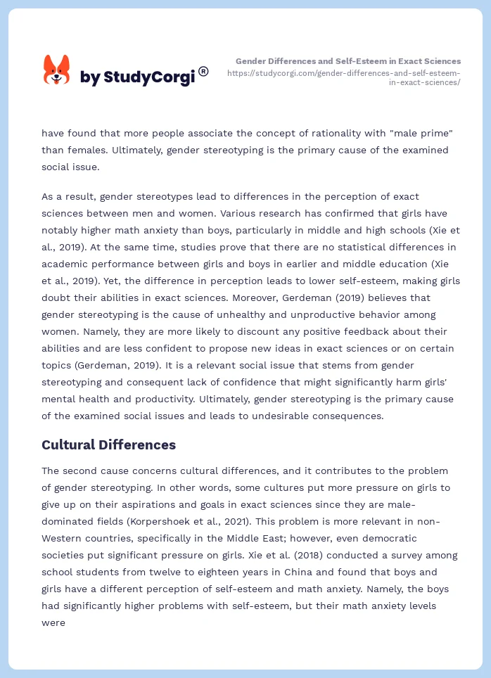 Gender Differences and Self-Esteem in Exact Sciences. Page 2