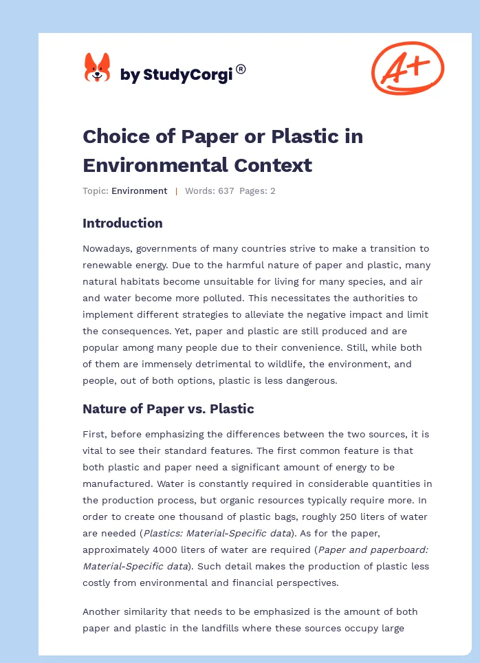 Choice of Paper or Plastic in Environmental Context. Page 1