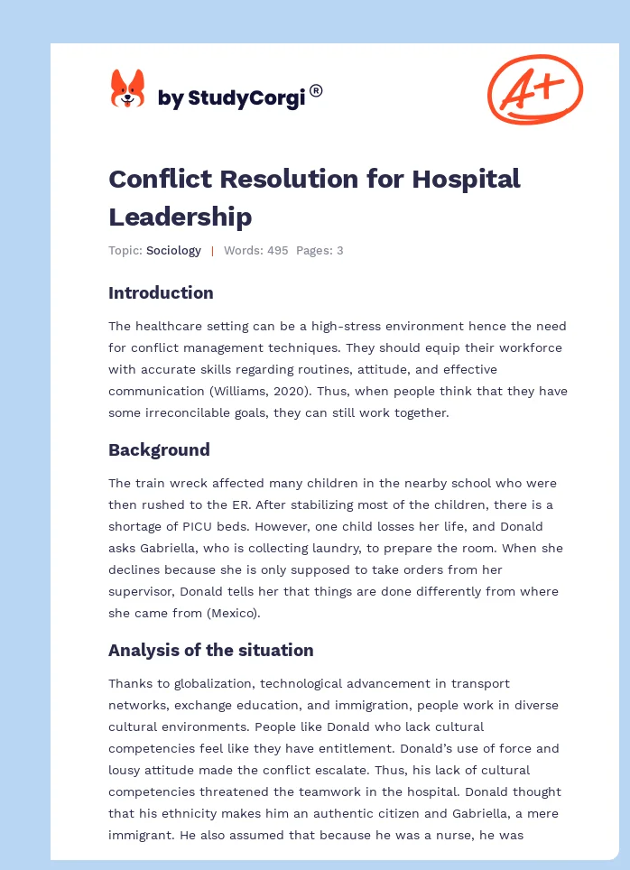 Conflict Resolution for Hospital Leadership. Page 1