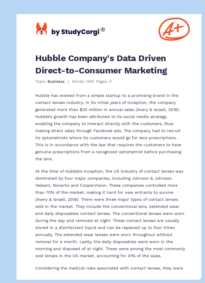 Hubble Company's Data Driven Direct-to-Consumer Marketing. Page 1