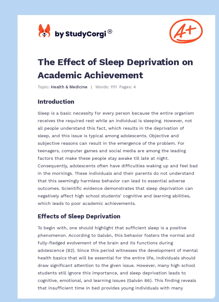 The Effect of Sleep Deprivation on Academic Achievement. Page 1