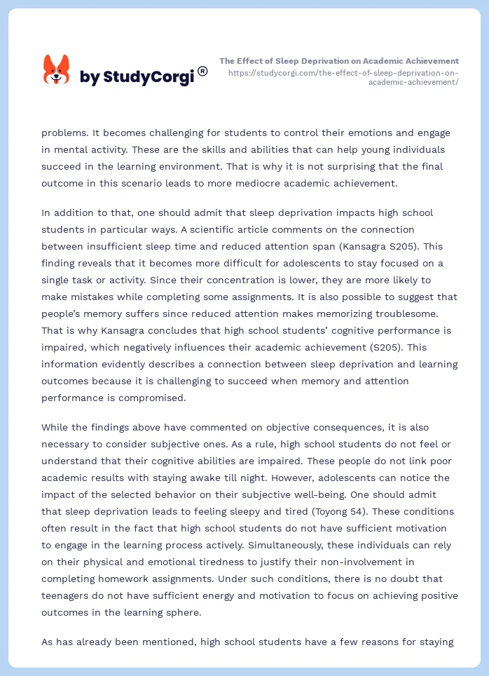The Effect of Sleep Deprivation on Academic Achievement. Page 2