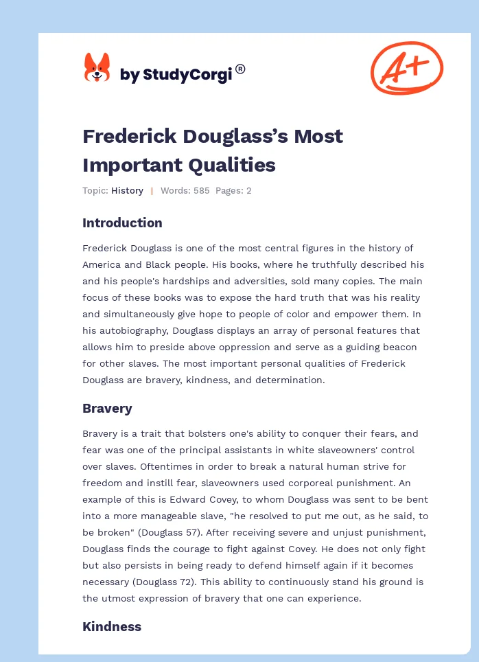 Frederick Douglass’s Most Important Qualities. Page 1