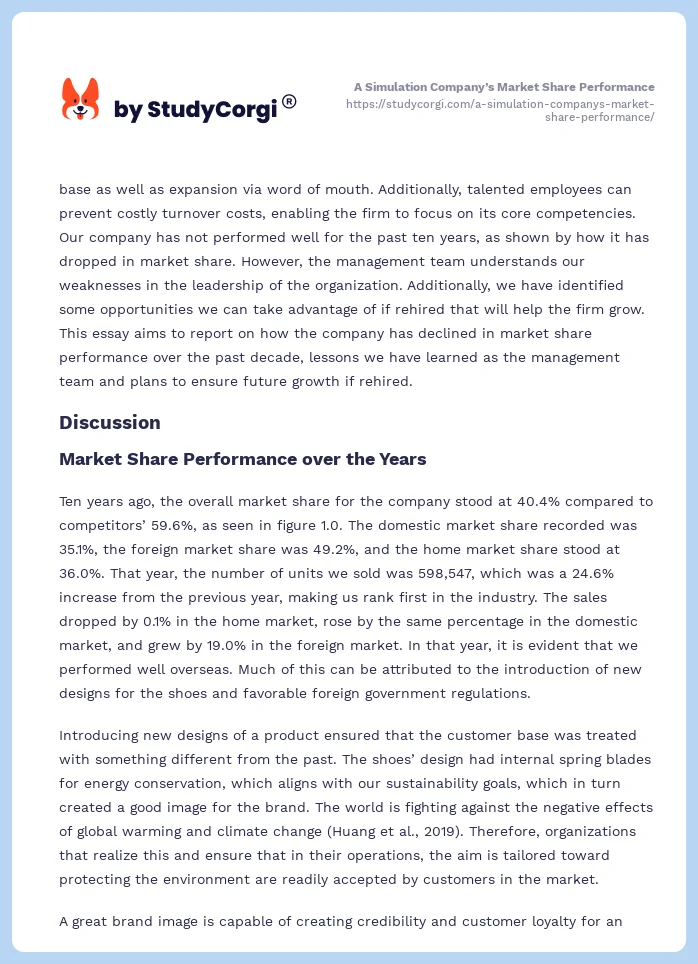 A Simulation Company’s Market Share Performance. Page 2