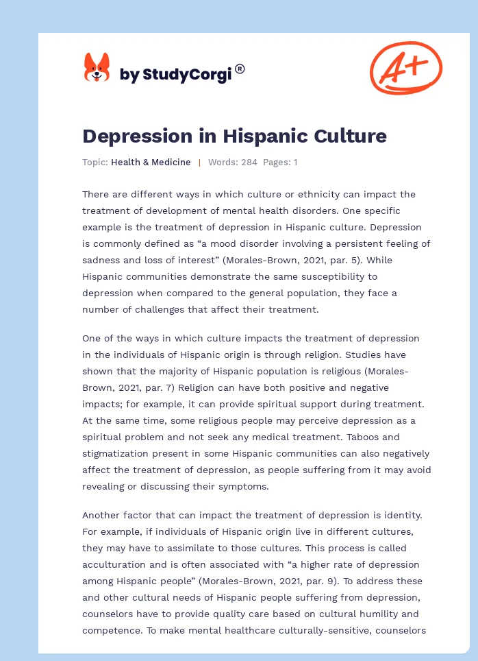 Depression in Hispanic Culture. Page 1