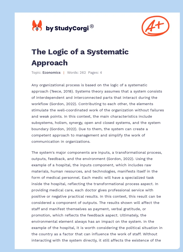 The Logic of a Systematic Approach. Page 1