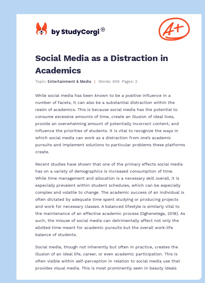Social Media as a Distraction in Academics. Page 1