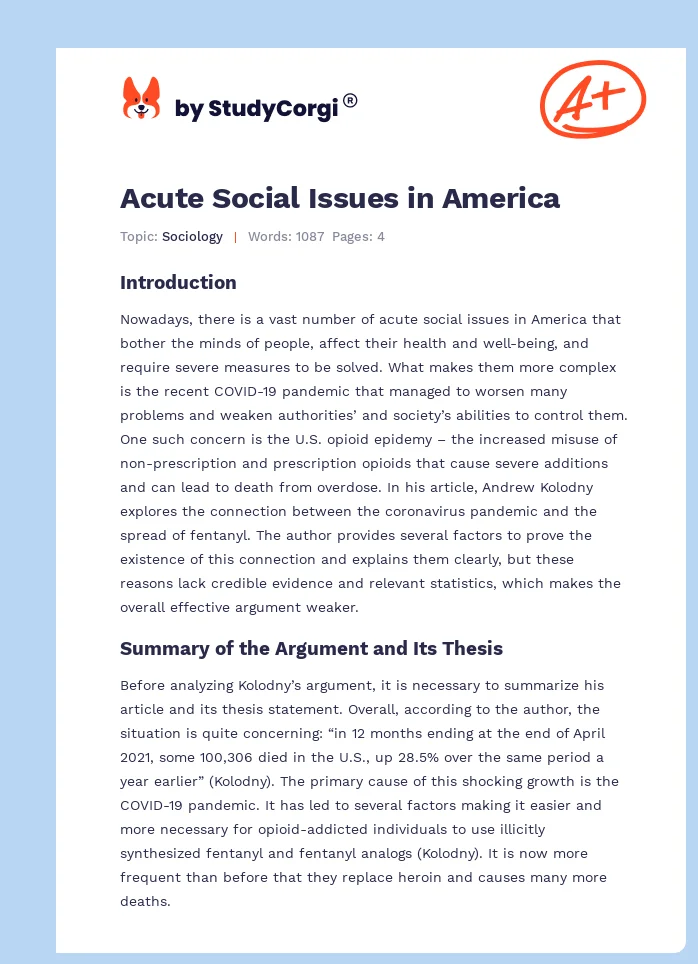 Acute Social Issues in America. Page 1