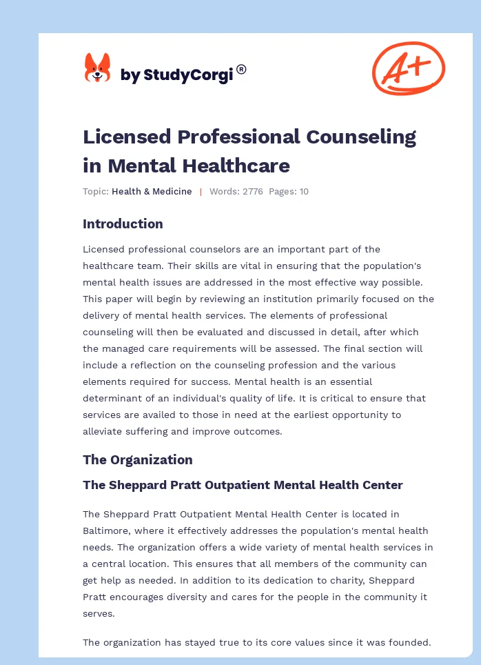 Licensed Professional Counseling in Mental Healthcare. Page 1