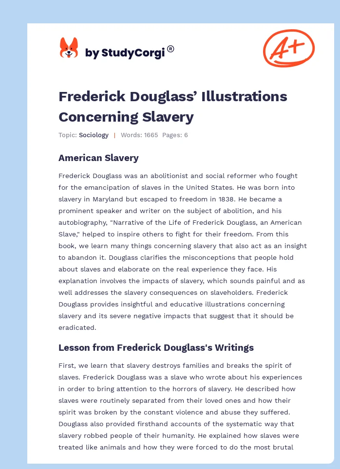 Frederick Douglass’ Illustrations Concerning Slavery. Page 1