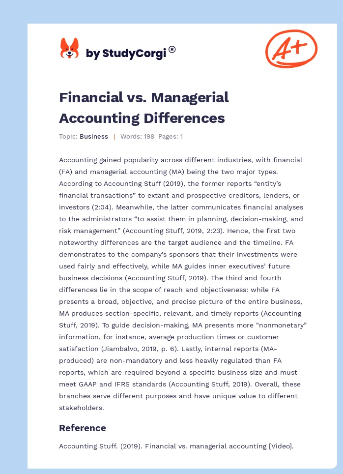 Financial vs. Managerial Accounting Differences. Page 1