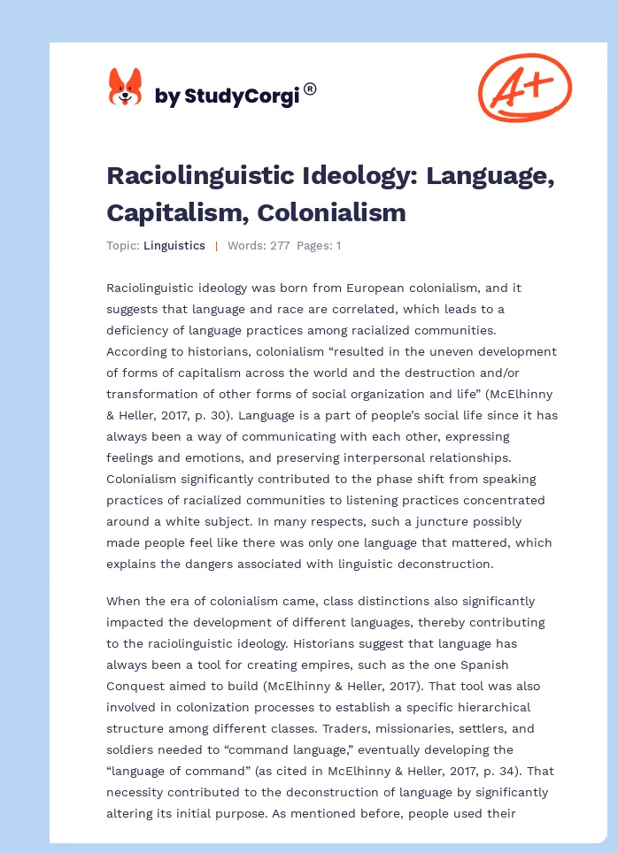 Raciolinguistic Ideology: Language, Capitalism, Colonialism. Page 1