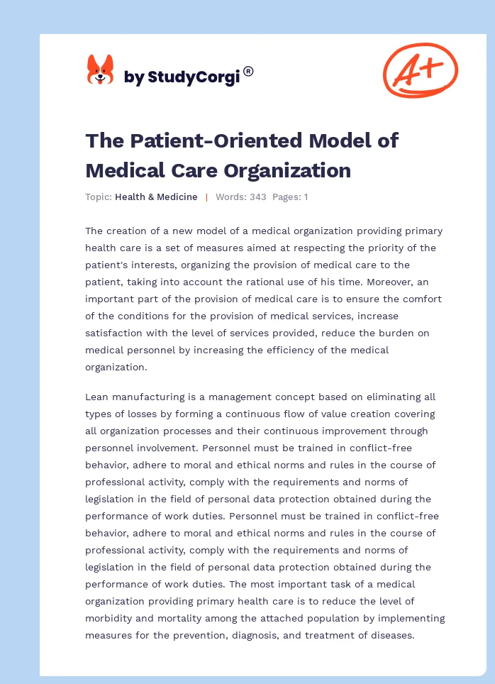 The Patient-Oriented Model of Medical Care Organization. Page 1