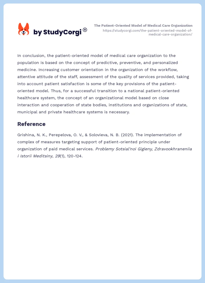 The Patient-Oriented Model of Medical Care Organization. Page 2